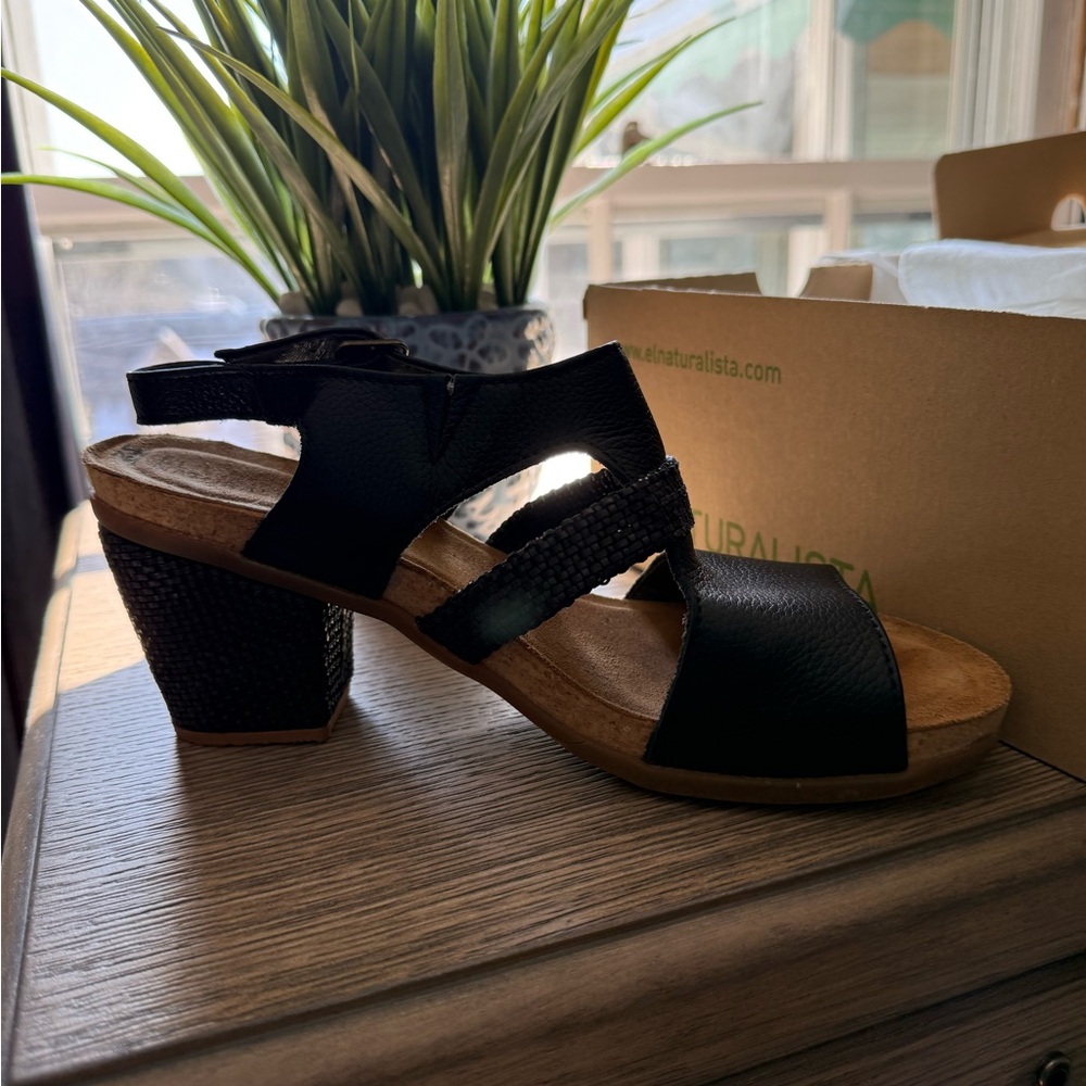 El Naturalista Black Leather Sandals